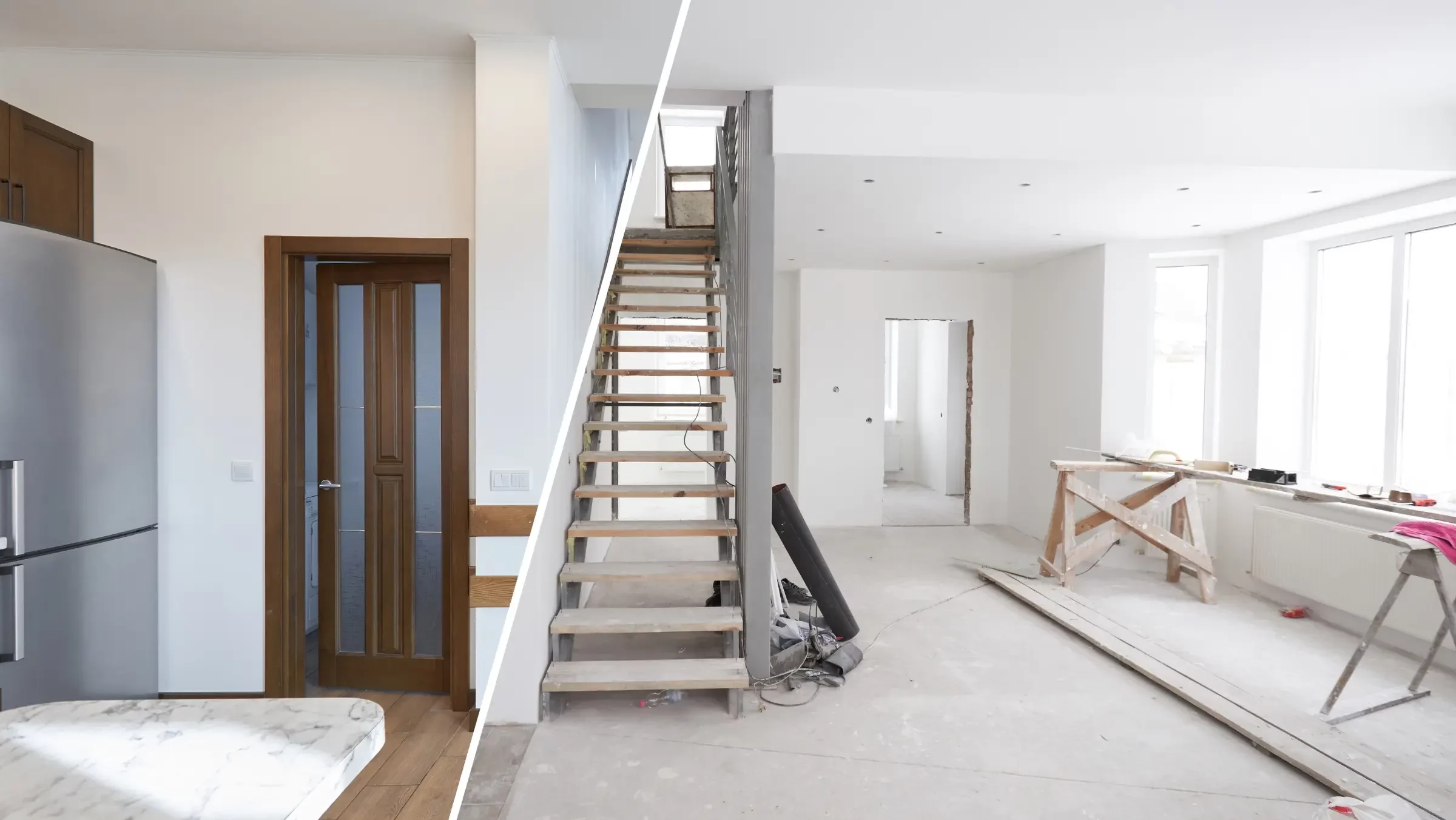 Image avant-après de la rénovation d'une salle à manger